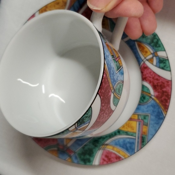 American Atelier VTG BOHO Fantasy Porcelain Cups & Saucers Matching Set of Two - Picture 10 of 14